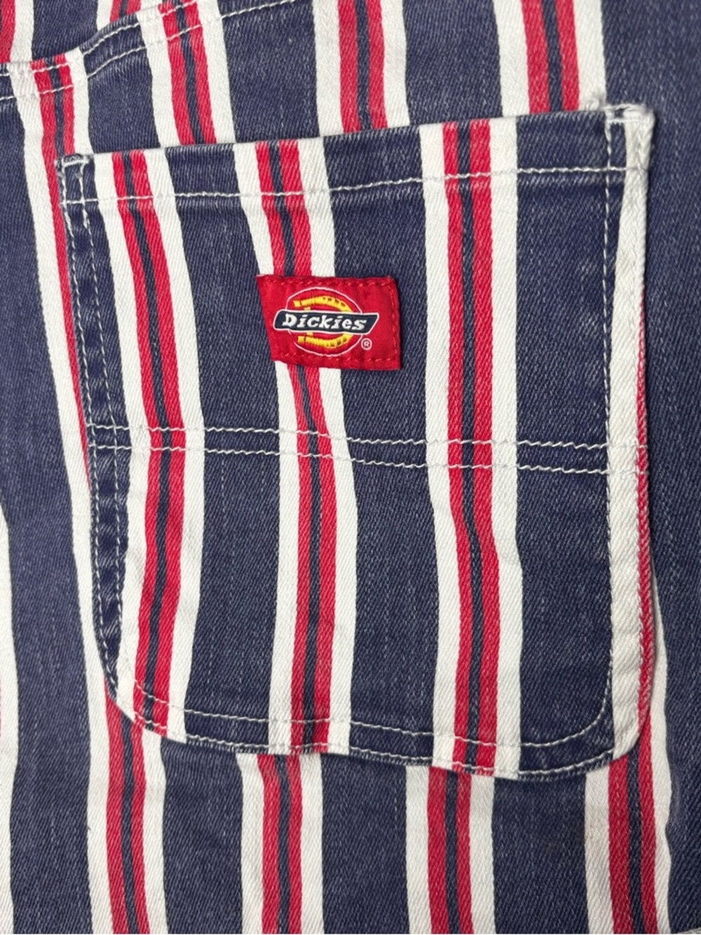 Dickies Red Blue Stripe Cuffed High Waist Denim Shorts Summer Size 30 - Picture 4 of 8